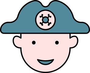 Cap Wearing Happy Pirate Face Icon In Teal And Pink Color.