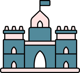 Flat Style Fort Or Castle Icon In Teal And Pink Color.