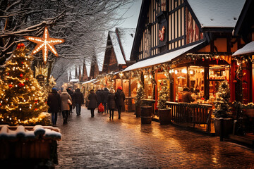 Fototapeta na wymiar Beautiful and romantic Christmas markets. AI generative.