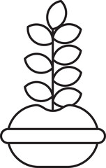 Plant Bowl Or Pot Icon In Black Line Art.