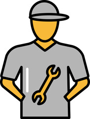 Faceless Repairman Wearing Cap Icon In Gray And Orange Color.