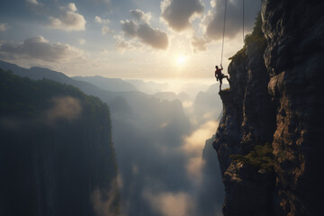 rock climber at sunset