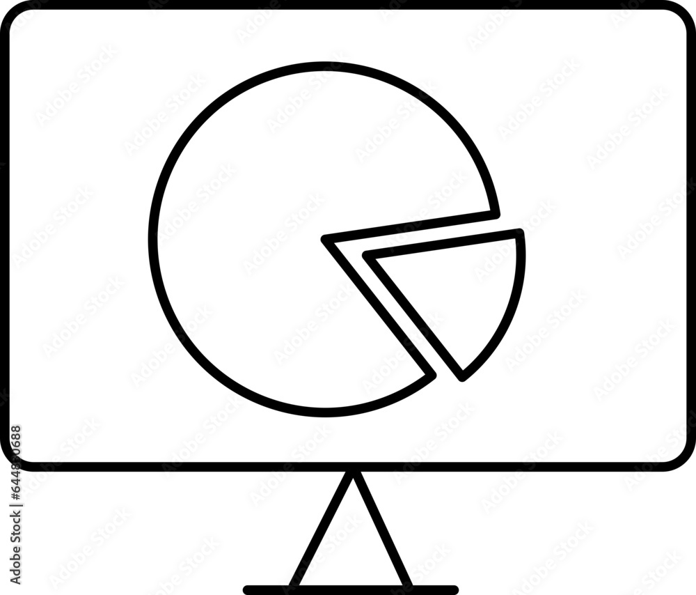Poster linear style pie chart in monitor icon.