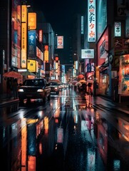 city street at night - obrazy, fototapety, plakaty