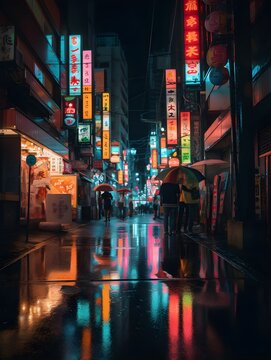 Fototapeta rainy, chinese city at night