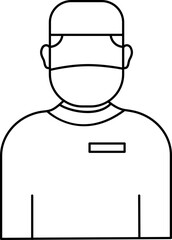 Surgeon Doctor Wear Mask Icon In Black Outline.