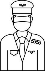 Pilot Man Wear Mask Icon In Linear Style.