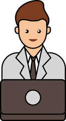 Smart Business Man With Office Bag Colorful Icon.