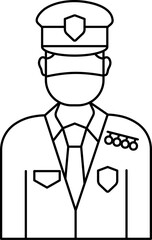 Policeman Wearing Mask Icon In Stroke Style.