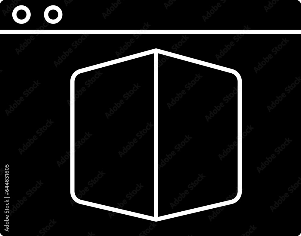 Poster cube on web page icon in black and white color.
