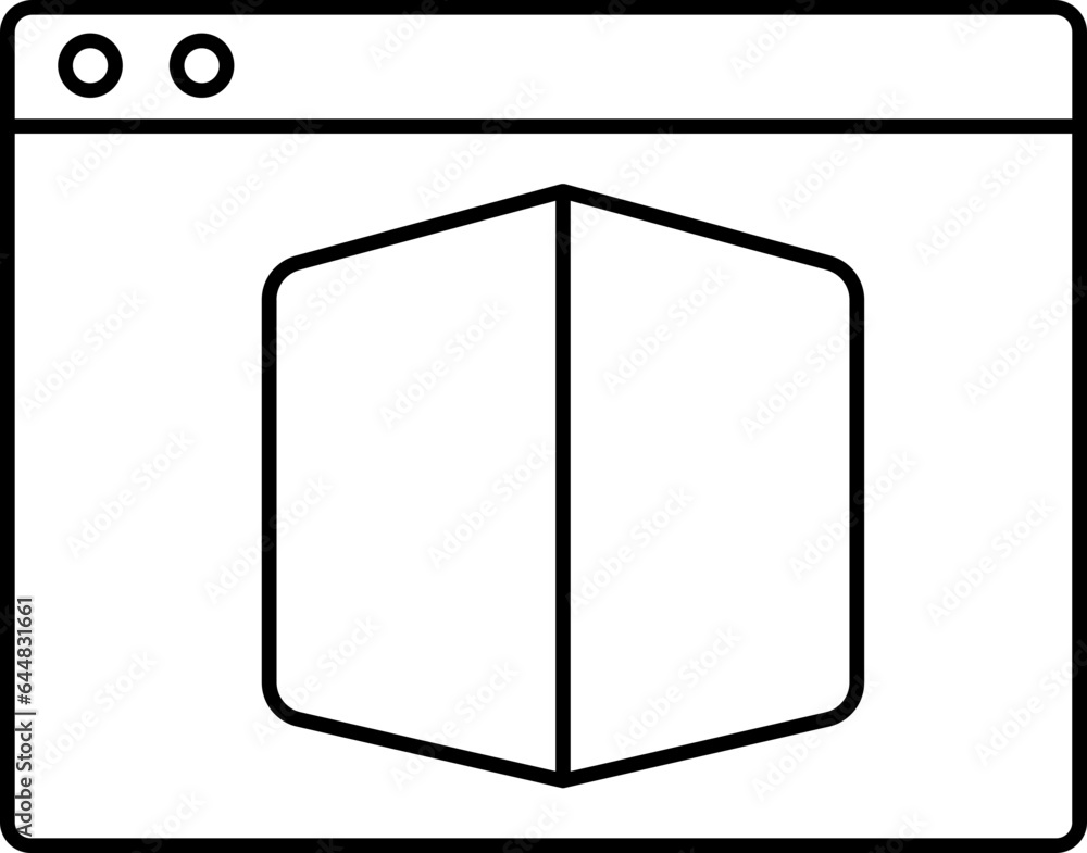 Poster cube on web page icon in line art.