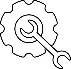 Black Line Art Illustration of Cog With Wrench Icon.