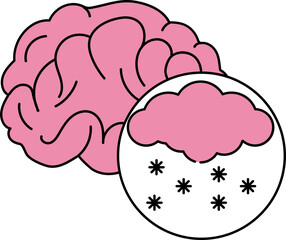 Snowfall Cloud With Brain Icon In Pink And Black Color.