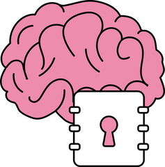 Lock Book And Brain Pink And White Icon.
