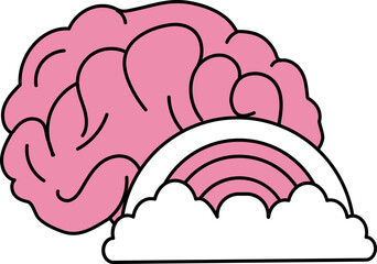 Rainbow With Brain Icon In Pink And White Color.