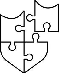 Isolated Shield With Puzzle Icon in Line Art.