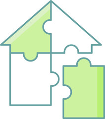 Isolated House Puzzle Icon in Flat Style.