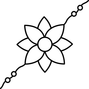 Floral Rakhi (Wristband) Icon In Black Line Art.