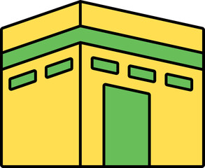 Isolated Kaaba Icon Green And Yellow Color.