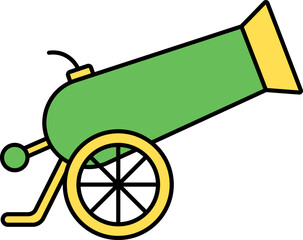 Isolated Cannon Gun Icon In Green And Yellow Color.