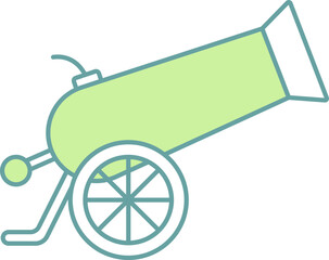 Isolated Cannon Gun Icon In Green And White Color.