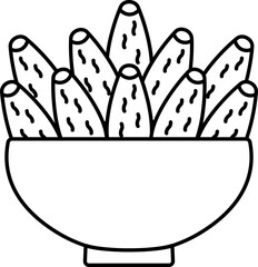 Date Fruits On Bowl In Linear Style.