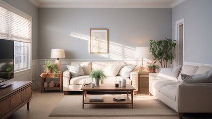 the neutral color scheme often seen in modern living rooms
