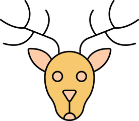 Reindeer Face Icon In Yellow And Orange Color.