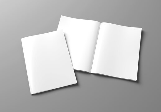 White blank A4 magazine Mockup isolated on white 3D rendering