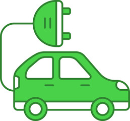 Green And White Electric Car Icon In Flat Style.