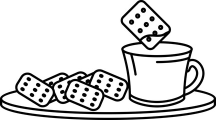 Linear Style Biscuits And Cup On Plate Icon.