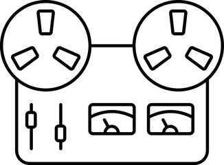 Reel Tape Recorder Icon In Black Outline.