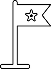 Star Symbol On Flag Icon In Black Line Art.