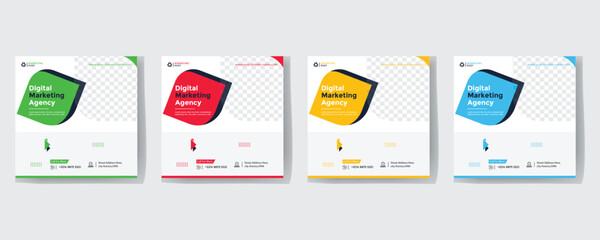 Digital marketing agency social media post template design. Modern corporate banner, poster & flyer with abstract geometric background. Online or web business promotion banner with company logo.