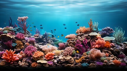 Fototapeta na wymiar Plants And Animals Of The Underwater World. Illustration on the theme of the underwater world, ecology and climate, water resources and travel. Generative AI 