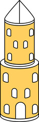 Flat Style Castle Tower Icon In Yellow And White Color.