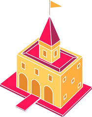 Castle Top Icon In Pink And Yellow Color.