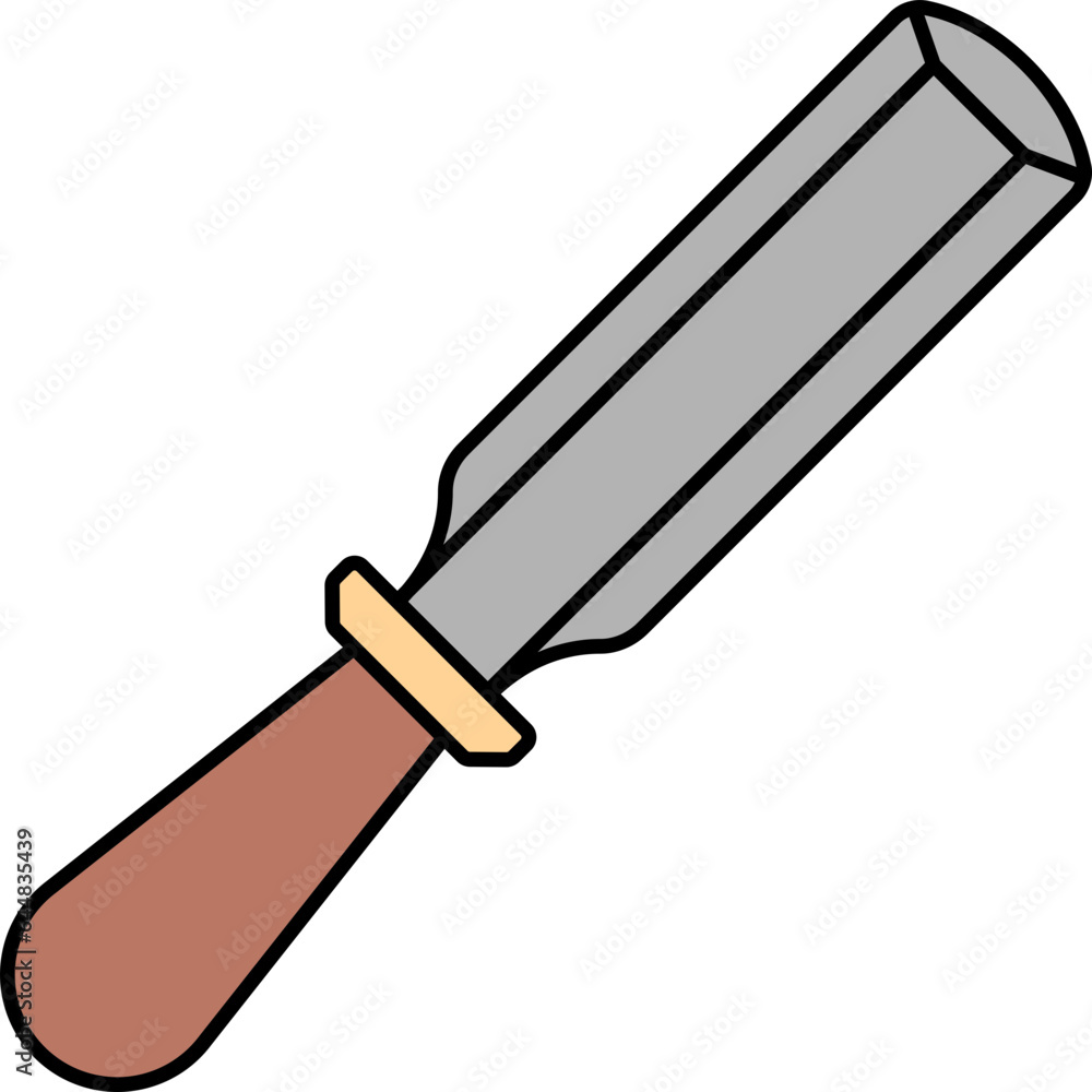 Poster isolated chisel icon in grey and brown color.