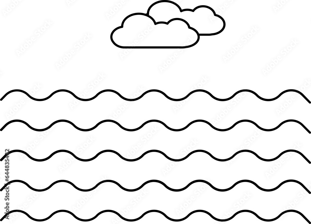 Wall mural River With Cloud Icon In Black Outline.