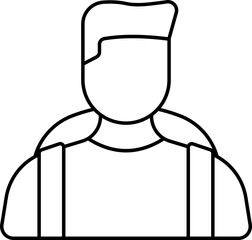 Faceless Young Boy Holding Bag Icon In Thin Line Art.