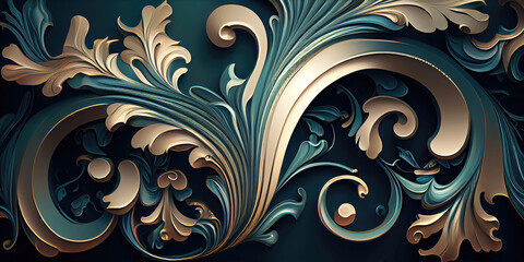 Rococo abstract background with cool colors