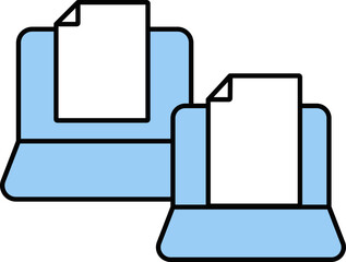 Open File In Two Laptop Blue And White Icon.