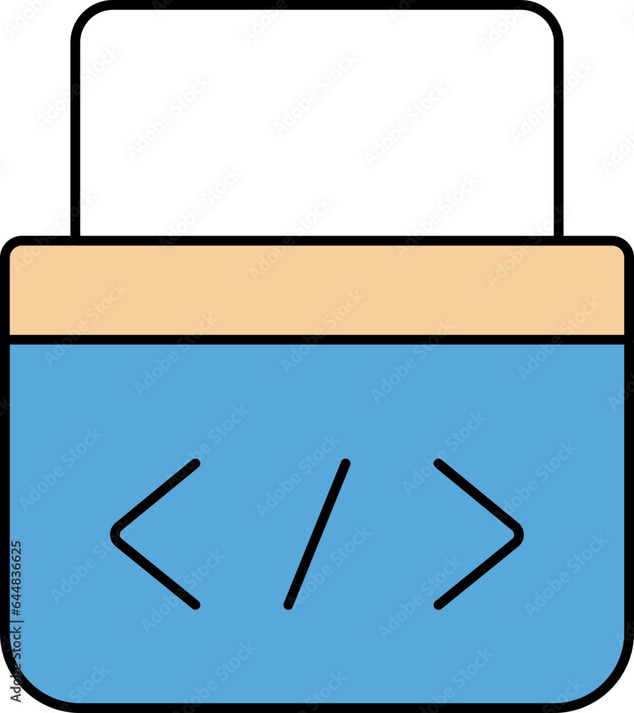 Poster coding icon in blue and orange color.