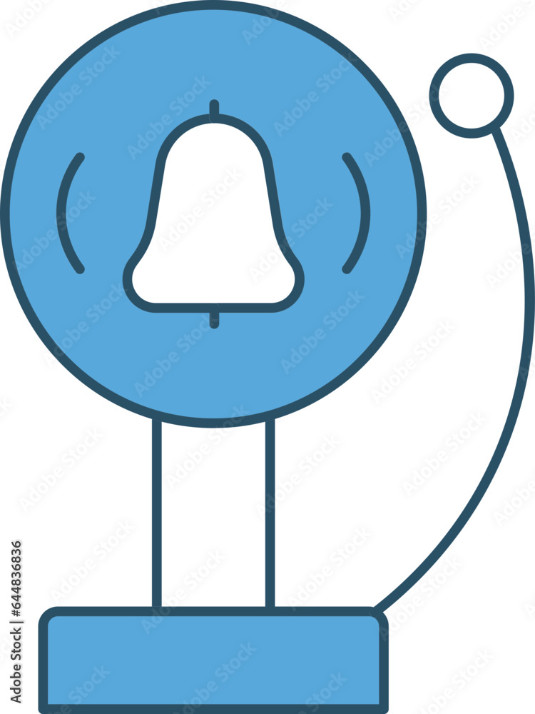 Poster firefighter alarm bell icon in blue and white color.