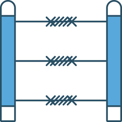 Barbed Wire Fence Icon In Blue And White Color.