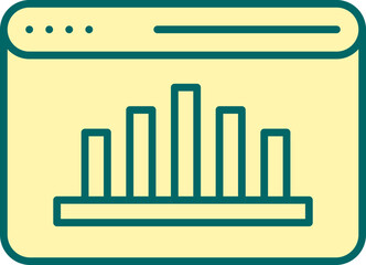 Bar Chart On Web Page Icon In Yellow And Green Color.