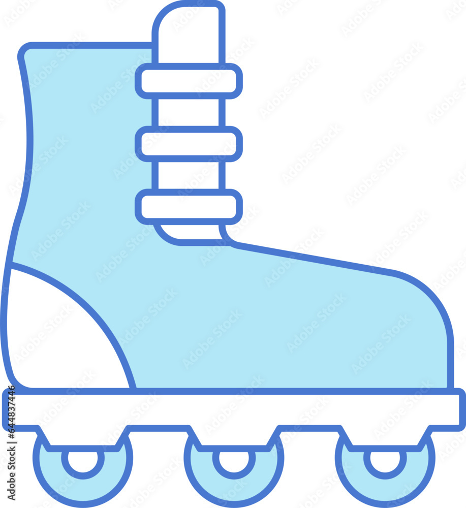 Poster flat style roller skate icon in blue and white color.