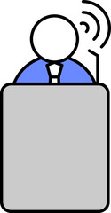 Cartoon Man Speaking Or Singing In Stage Podium Grey And Blue Icon.