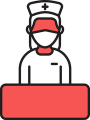 Medical Reception Icon In Red And White Color.