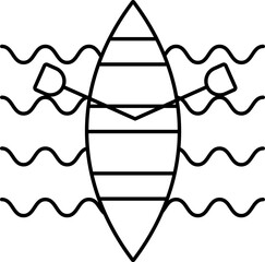 Kayak And Paddle Icon In Black Outline.